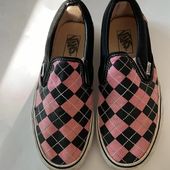 Vans Shoes Vans Pink And Black Argyle Skate Shoes Slip On